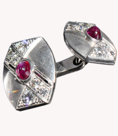 Art Deco platinum cufflinks with rubies and diamonds | Statement Jewels