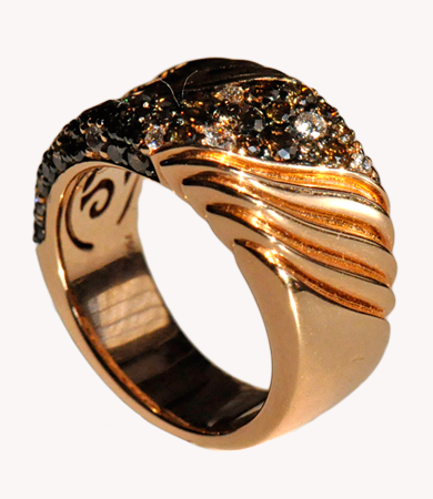 Red gold, white & cognac diamonds Artur Scholl ring | Statement Jewels