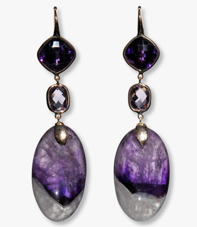 Rosé gold, amethyst and cloudy amethyst F. Barthe earrings | Statement Jewels