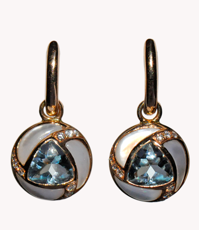 Rosé gold, mother of pearl & topaz Artur Scholl earrings | Statement Jewels