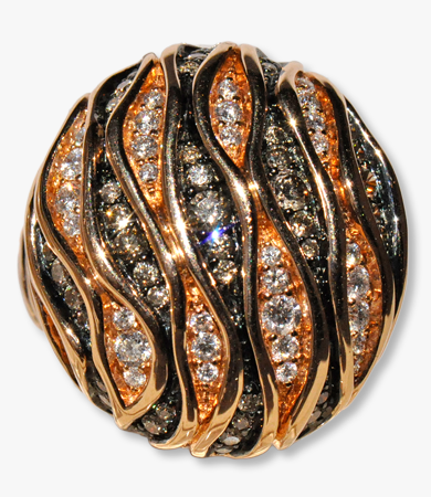 Rosé gold Artur Scholl ring with white and black diamonds | Statement Jewels