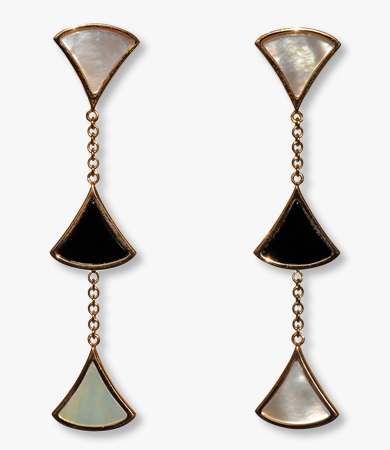 Rosé gold, onyx & mother-of-pearl Artur Scholl earrings-bracelet set | Statement Jewels
