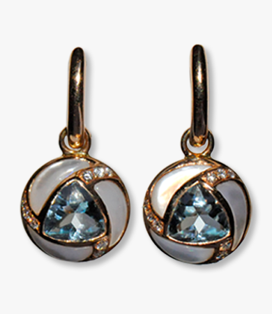 Rosé gold, topaz & mother-of-pearl earrings-ring Artur Scholl set | Statement Jewels
