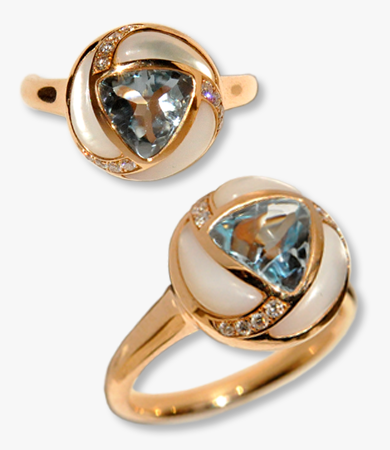 Rosé gold, topaz & mother-of-pearl earrings-ring Artur Scholl set | Statement Jewels