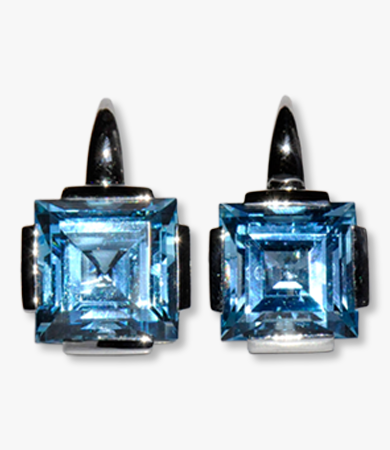 White gold & blue topaz Artur Scholl earrings & ring set | Statement Jewels