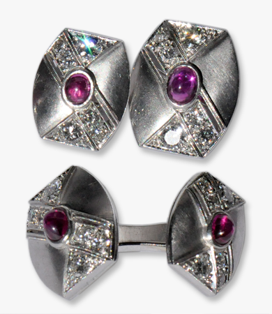 Platinum, ruby and diamond Art Deco cufflinks | Statement Jewels