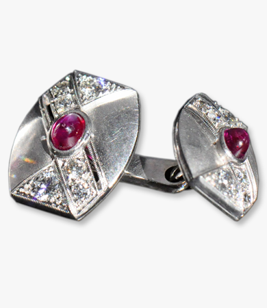 Platinum, ruby and diamond Art Deco cufflinks | Statement Jewels
