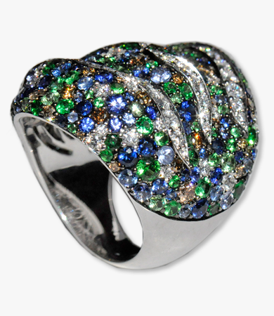 White gold, diamond, sapphire, tsavorite Artur Scholl ring | Statement Jewels