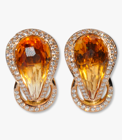 Rosé gold, diamond & citrine Artur Scholl earrings | Statement Jewels