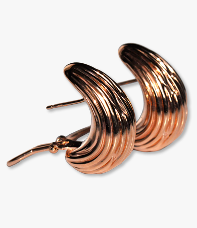 Rosé gold, ribbed, drop-form Artur Scholl earrings | Statement Jewels