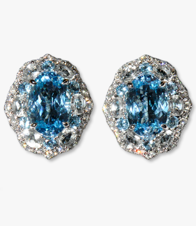 White gold Artur Scholl earrings with blue topaz, diamonds and green amethyst | Statement Jewels
