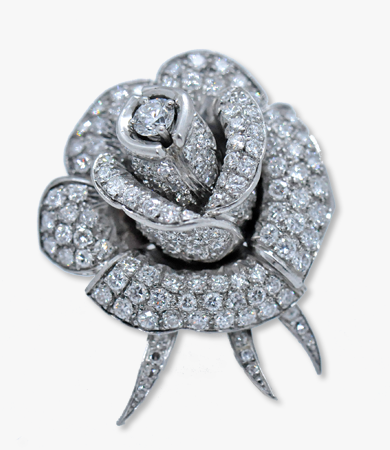 Platinum, white gold and diamond rose brooch | Statement Jewels