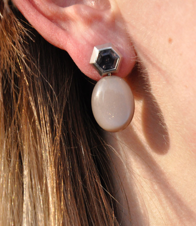 White gold, grey moonstone & spinel T.A.C. earrings | Statement Jewels