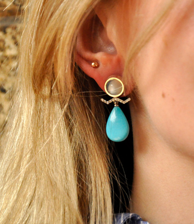 White gold, moonstone, turquoise & diamond T.A.C. earrings | Statement Jewels